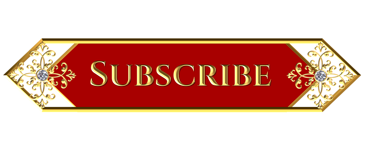 a red and gold sign that says subscribe, by Susan Heidi, trending on pixabay, video art, stock footage, steam workshop, buddhist, online casino logo