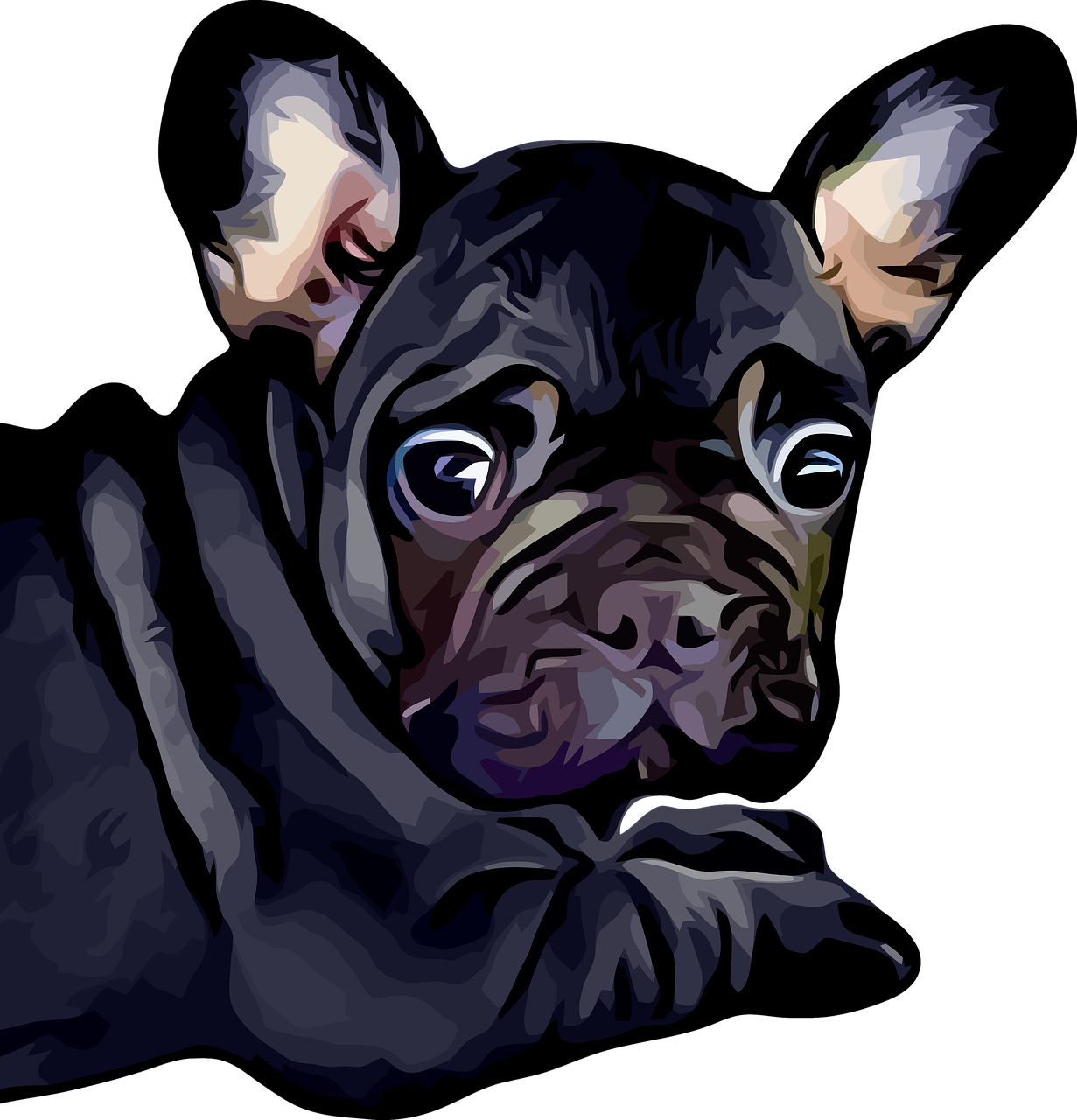 a close up of a dog on a black background, a digital painting, pop art, french bulldog, cartoon style illustration, painterly illustration, a beautiful artwork illustration