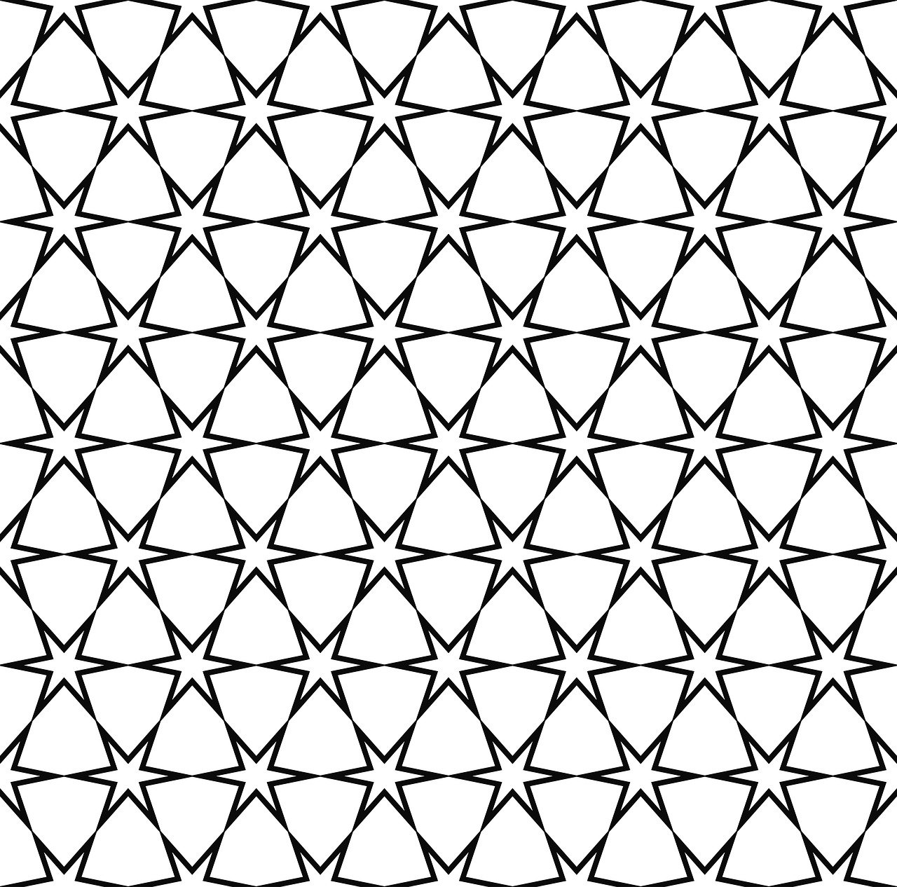 a black and white geometric pattern, lineart, pixabay, hurufiyya, glass - reflecting - stars, white background : 3, repeating fabric pattern, sierpinski gasket