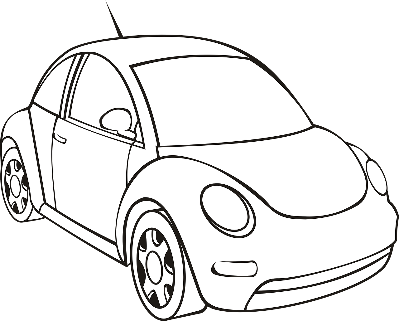 a drawing of a car on a black background, lineart, pixabay, beetles, children\'s book drawing, cell shaded adult animation, white background”