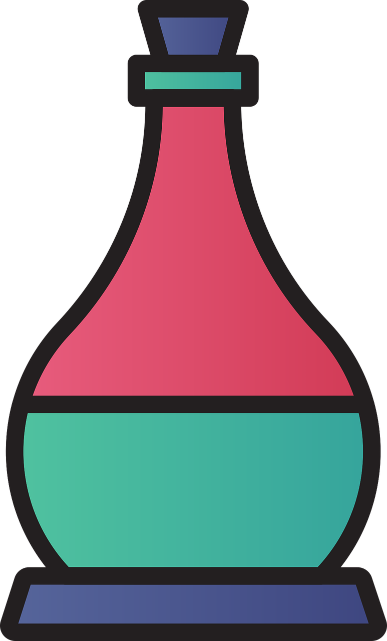a colorful vase sitting on top of a table, concept art, pixabay, pink and teal color palette, minimalist logo without text, blood drop, front view
