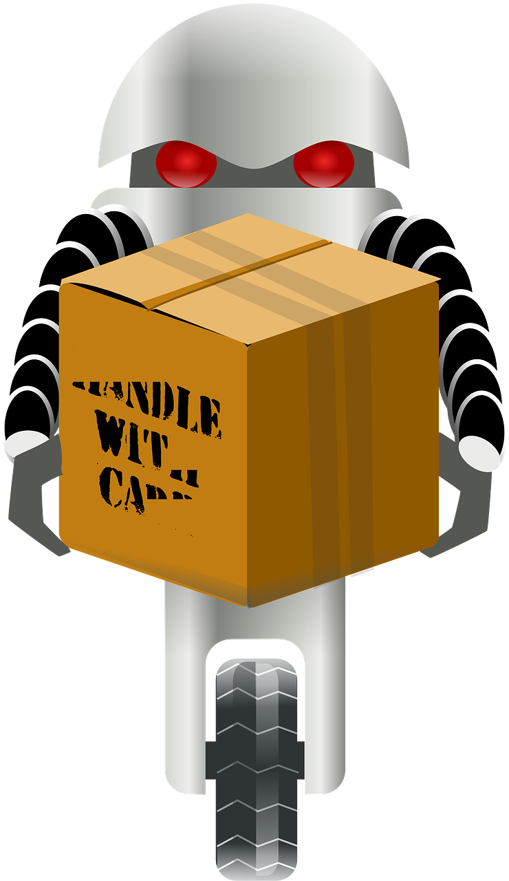a robot that is holding a box, by W. Lindsay Cable, candle volumetric, legendary sword of technology, amazon, dvd package