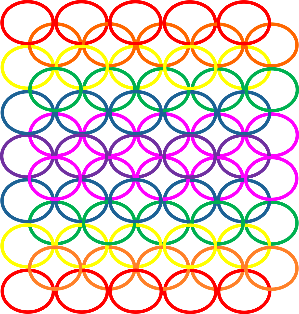 a rainbow colored pattern on a black background, by Hiromitsu Takahashi, flickr, op art, olympics ceremony, rings, created in adobe illustrator, intertwined full body view