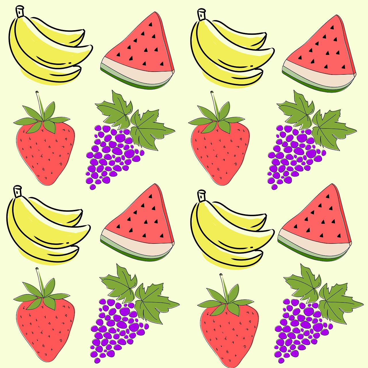 a bunch of fruit sitting on top of a table, a picture, pop art, summer color pattern, a beautiful artwork illustration, illustration, cartoon style illustration