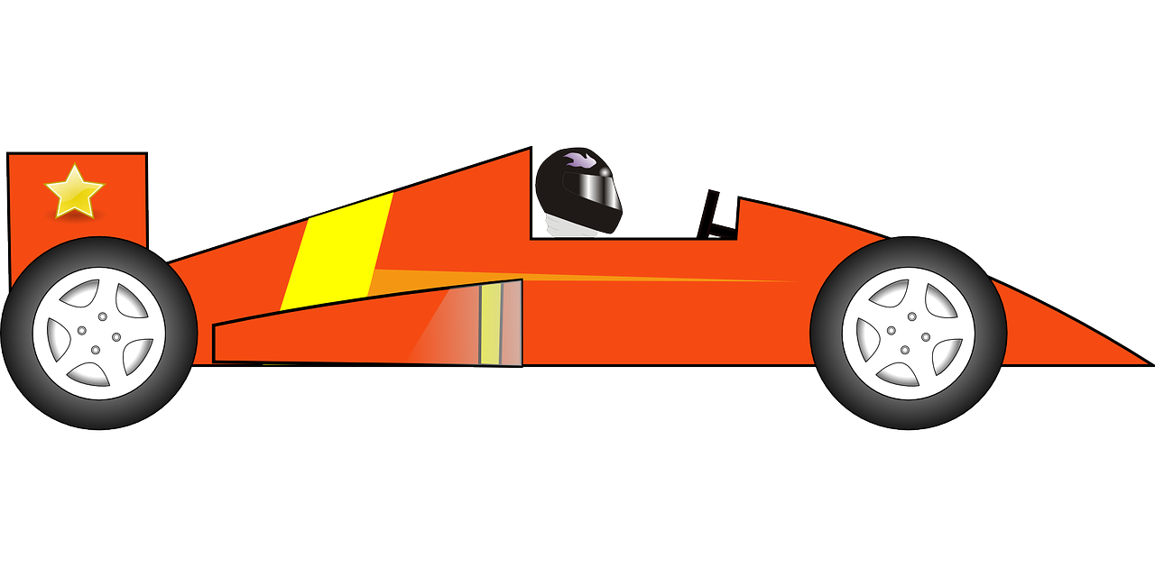 a red race car with a star on the side, a digital rendering, inspired by Alonso Vázquez, flickr, orange color scheme, 2d side view, 8 0 - s, long chin