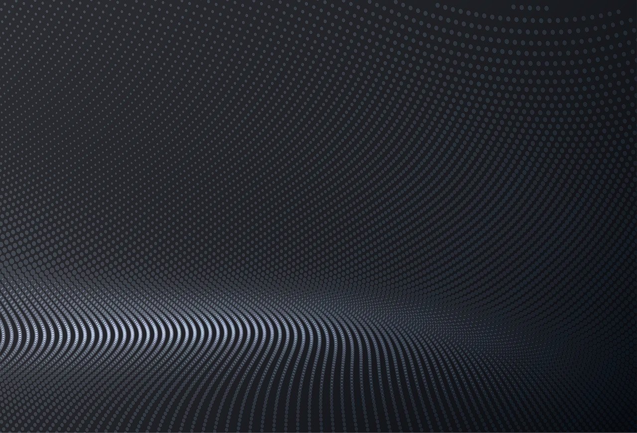 a computer monitor sitting on top of a desk, digital art, inspired by Ryoji Ikeda, unsplash, rippling fabric of reality, solid dark grey background, dots abstract, vectorial curves