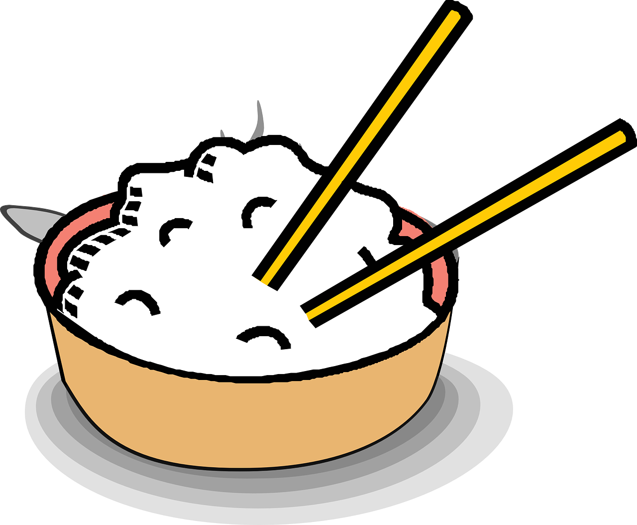 a bowl of rice with chopsticks in it, a digital rendering, inspired by Masamitsu Ōta, reddit, mingei, black and white”, whipped cream, clipart, uploaded
