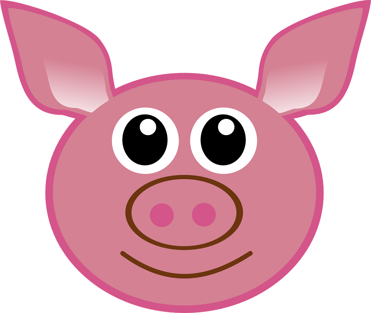 a pink pig with big eyes on a black background, a digital rendering, pixabay, mingei, small round face, clipart, a boy, closeup!!!!!!