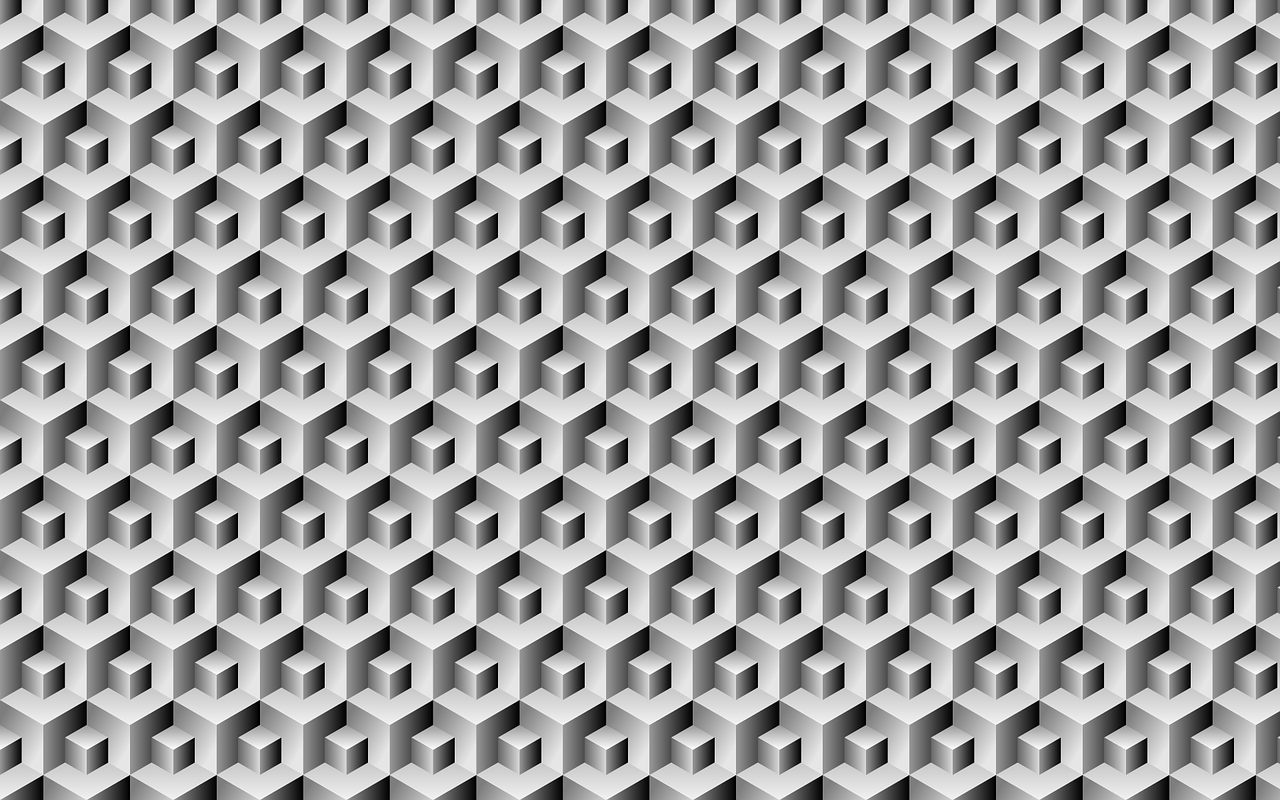 a black and white pattern that looks like hexagons, a digital rendering, trending on zbrush central, optical illusion, grey background, cubic blocks, mc escher illustration, illustrator vector graphics