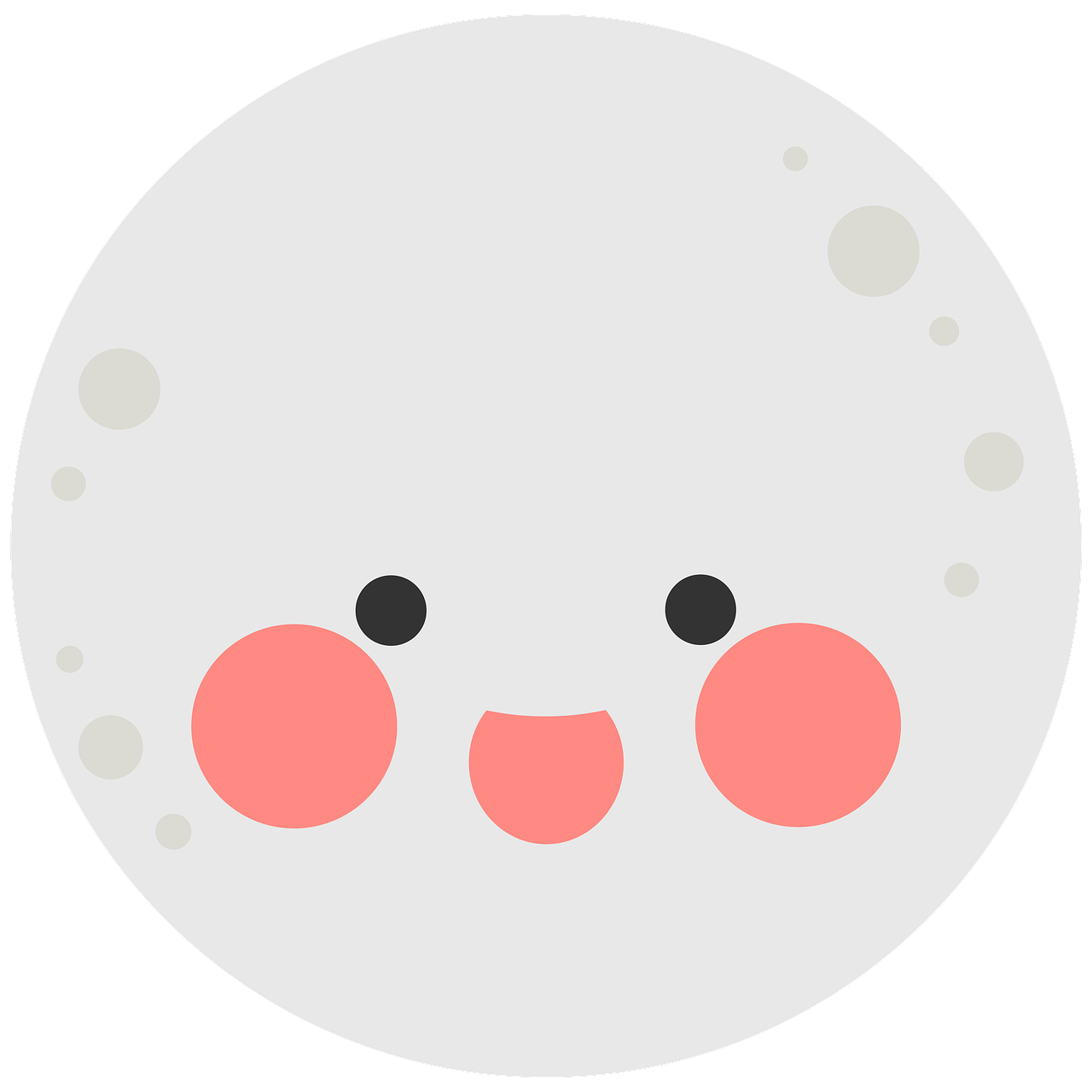 a white face with pink cheeks on a black background, mingei, big white moon background, full round face!, super cute and friendly, red dot