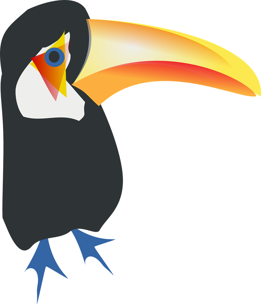 a black and white toucan with a yellow beak, a screenshot, pixabay, mingei, !!! very coherent!!! vector art, cornucopia, no logo, broadshouldered
