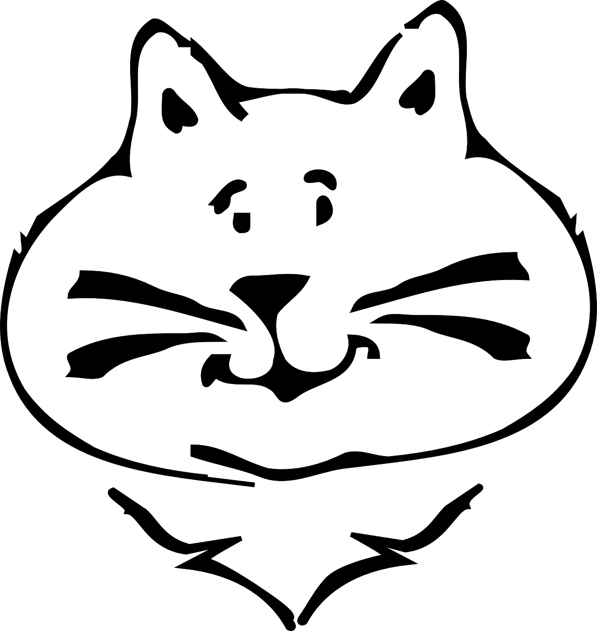 a black and white drawing of a cat, lineart, mingei, high school mascot, vectorized, symmetrical face happy, cad