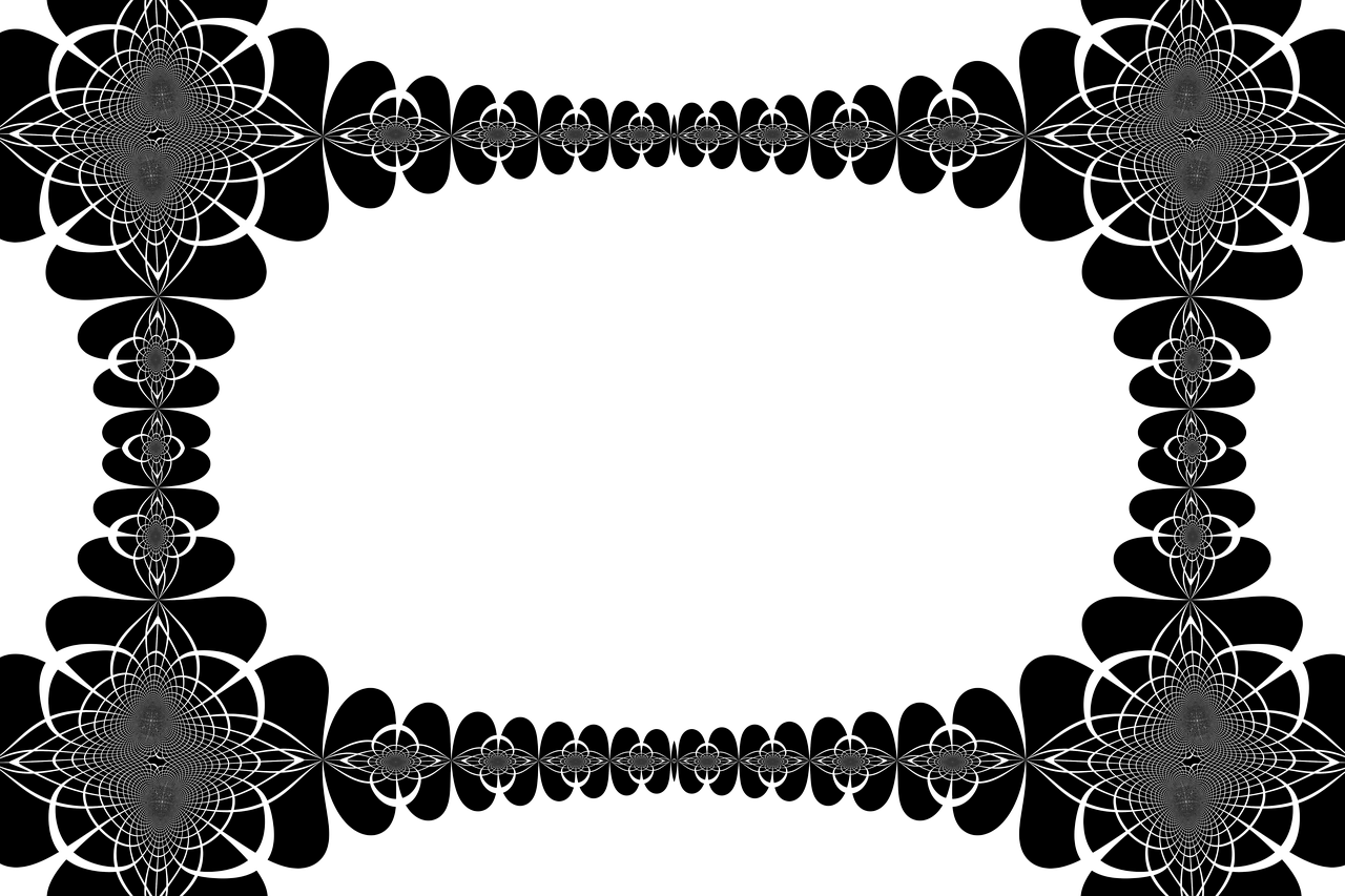 a black and white picture of a frame, inspired by Benoit B. Mandelbrot, tumblr, kinetic pointillism, dark vhs gothic hearts, dark flower pattern wallpaper, loadscreen, jugendstil background