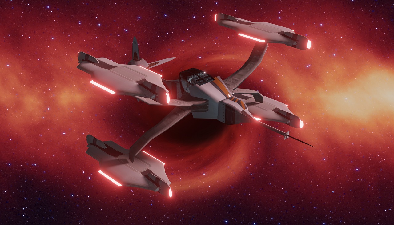 a starfighter flying through a space filled with stars, trending on cg society, star wars rebels, crimson halo, promotional still, vixen