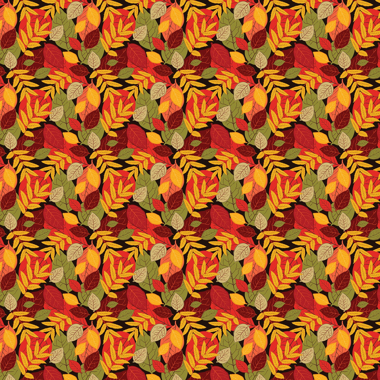 a pattern of leaves on a red background, inspired by Lubin Baugin, yellows and reddish black, autumn leaves on the ground, dense thickets on each side, aaaaaaaaaaaaaaaaaaaaaa