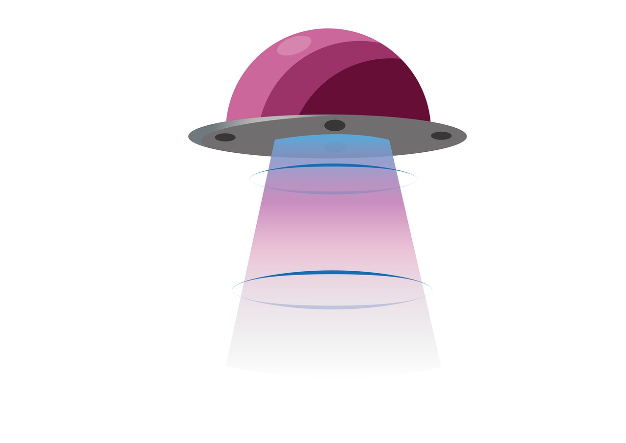 a pink and blue hat sitting on top of a white surface, an illustration of, abstract illusionism, cartoon fantasy spaceship, ufo lighting, full color illustration, objects that float