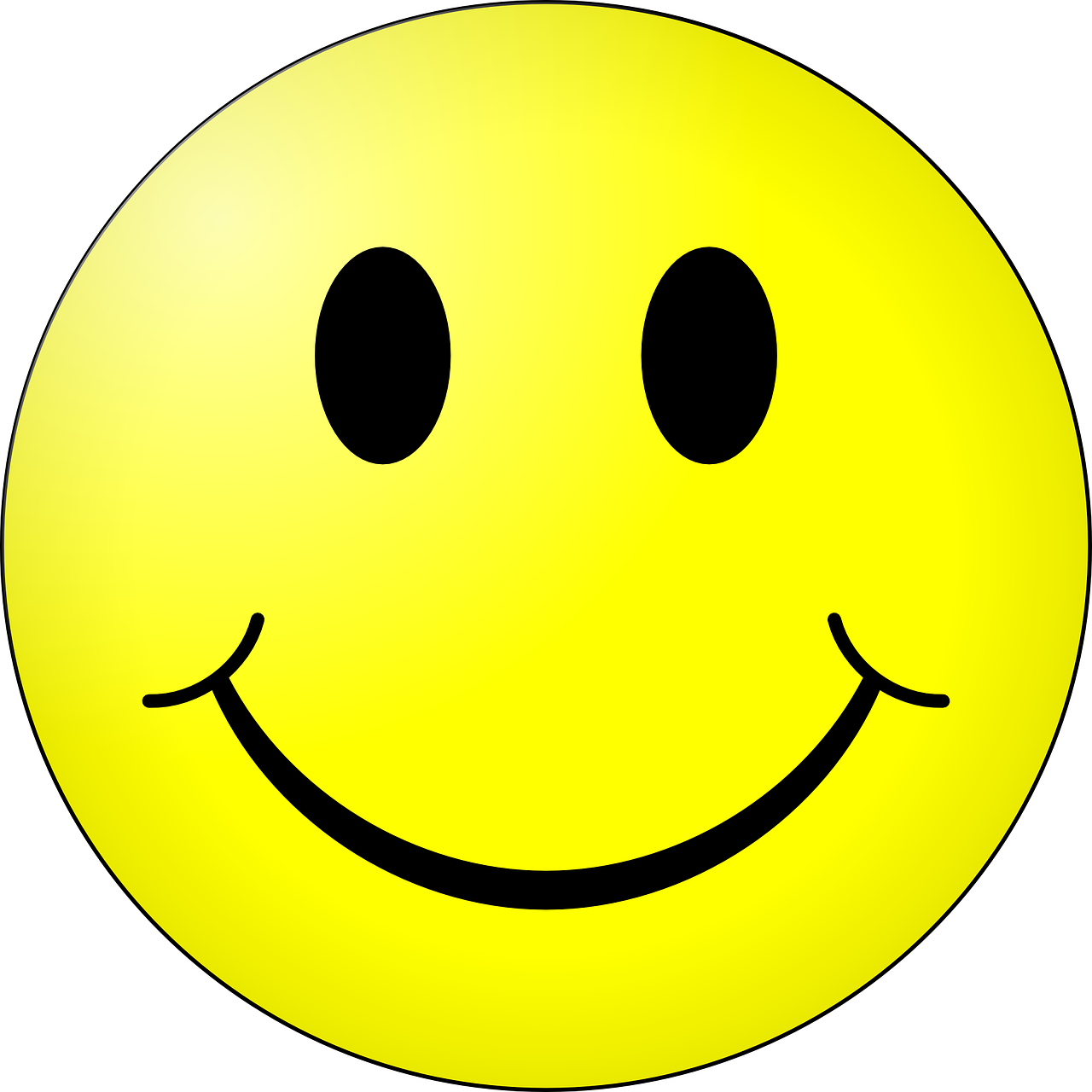 a yellow smiley face on a black background, a picture, clipart, !!!!!!!!!!!!!!!!!!!!!!!!!, symmetrical face happy, round chin