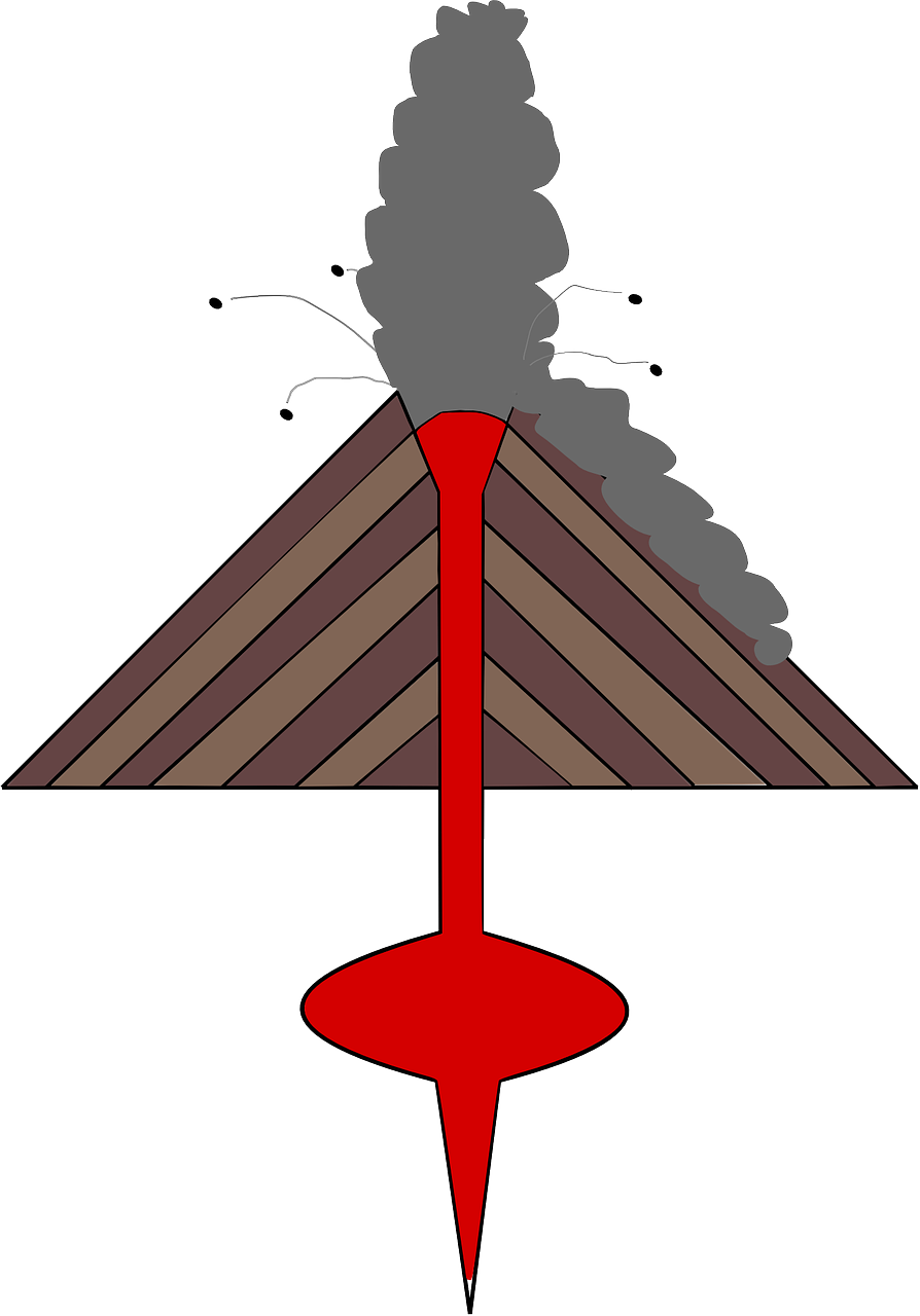 an image of a volcano with smoke coming out of it, an illustration of, inspired by Hanabusa Itchō II, conceptual art, arrow shaped, red and grey only, dipstick tail, vectorized