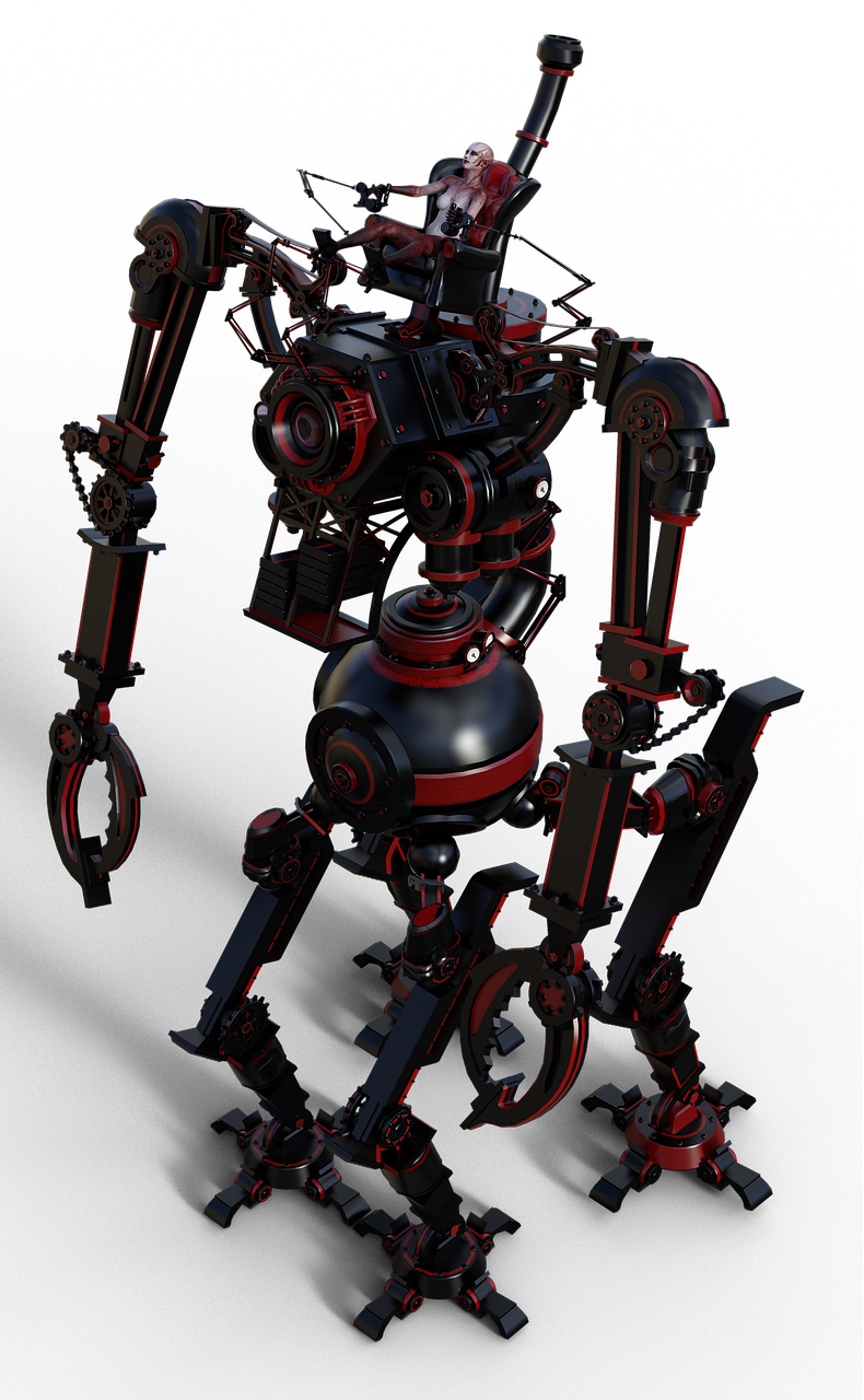 a close up of a robot on a black background, a 3D render, by Andrei Kolkoutine, digital art, red and black robotic parts, ornamental gothic - cyberpunk, cinematic full shot, cute elaborate epic robot