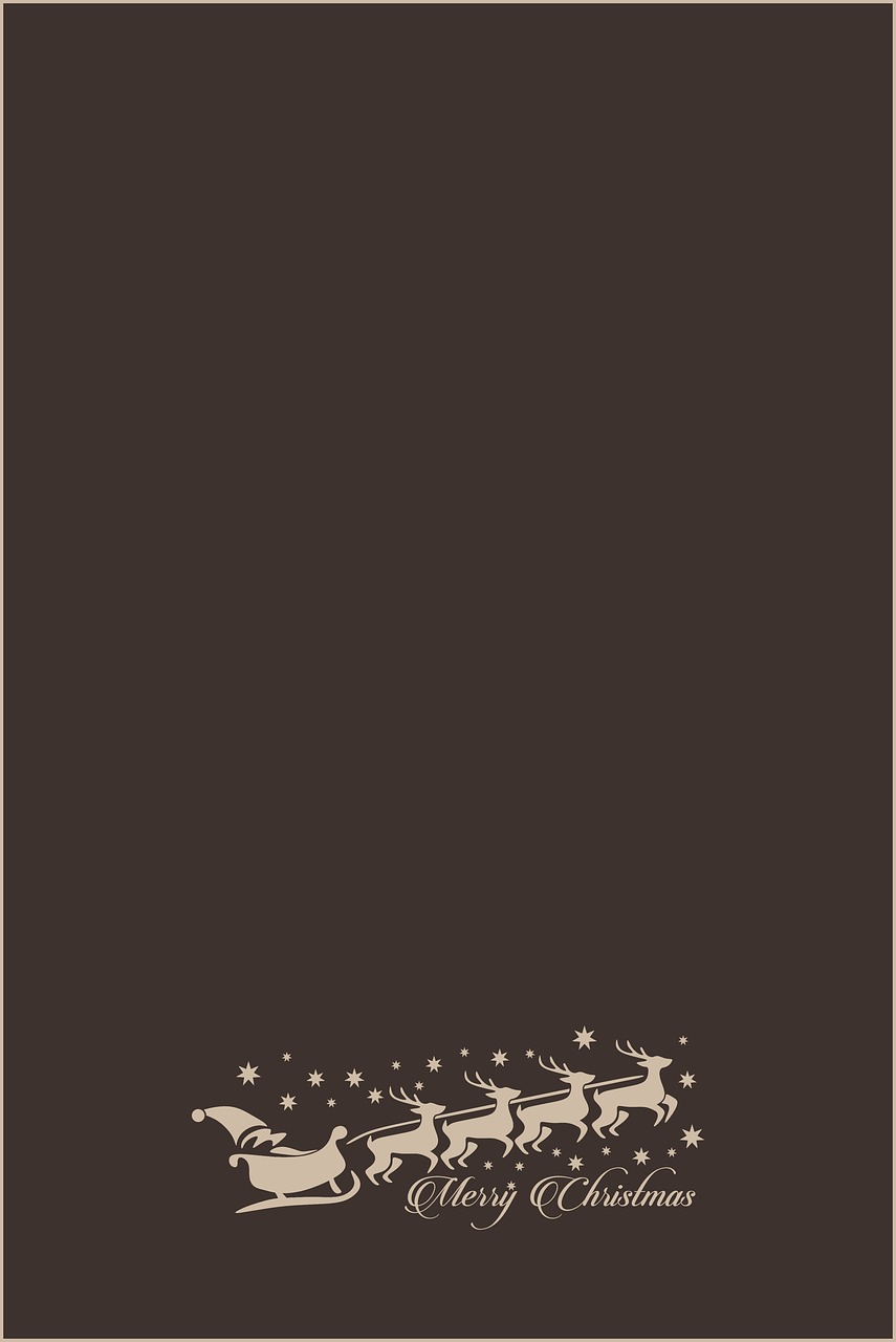 a christmas card with santa's sleigh and reindeers, a poster, minimalism, dark brown, phone wallpaper, single color, subtle