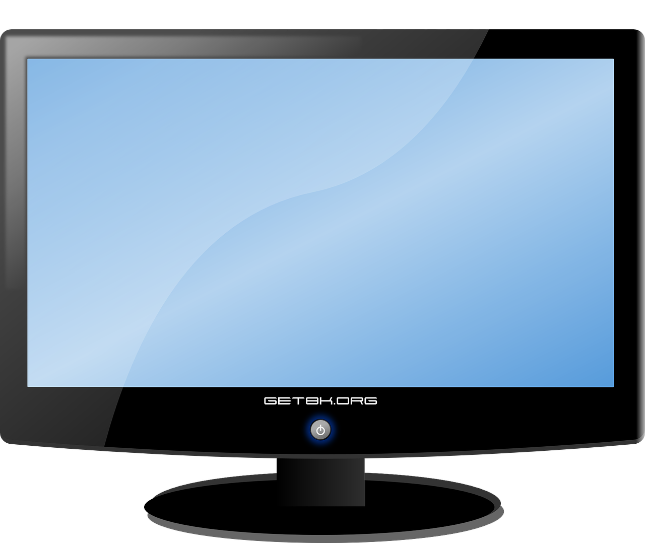a computer monitor sitting on top of a desk, by Andrei Kolkoutine, pixabay, computer art, crt tv mounted, blue and black, transparent backround, panel of black