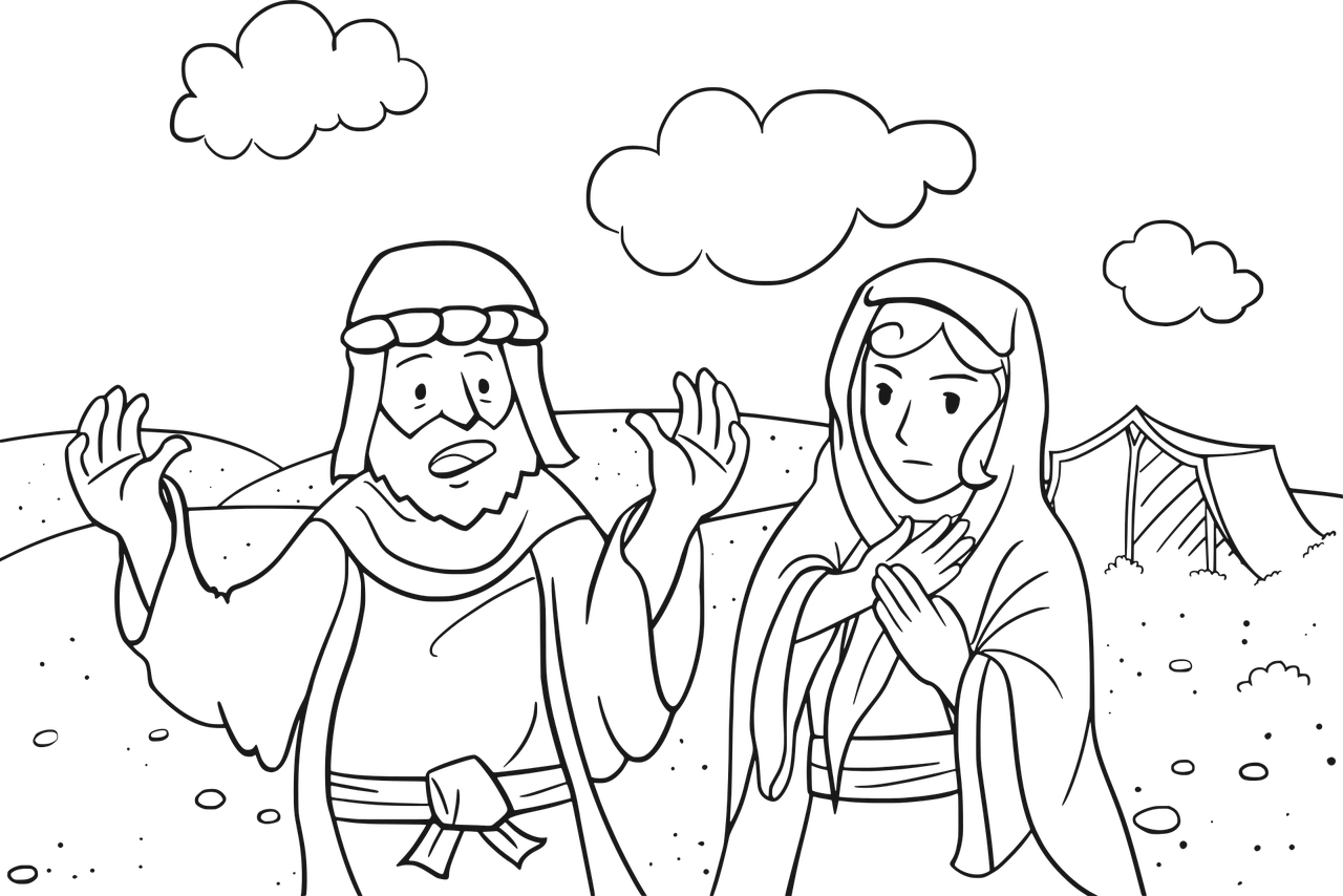 a couple of people standing next to each other, lineart, inspired by Abraham Begeyn, the background is black, old testament, animation still screencap, detail