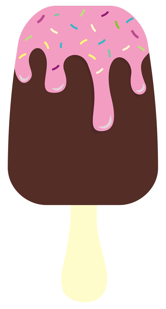 an ice cream covered in pink icing and sprinkles, concept art, inspired by Nyuju Stumpy Brown, pixabay, conceptual art, chocolate sauce, rounded corners, ( ( dark skin ) ), black