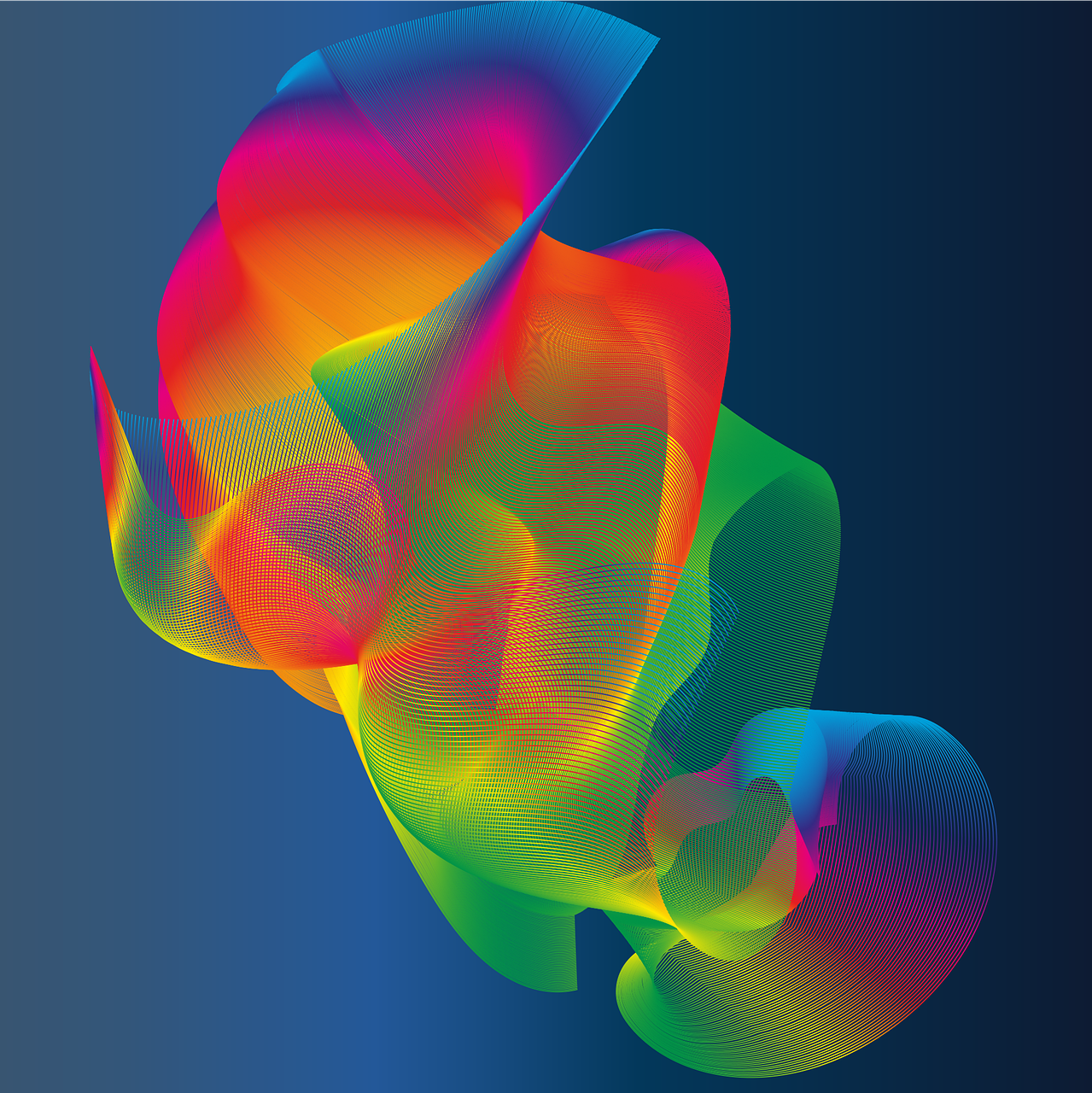 a close up of a colorful object on a blue background, a raytraced image, generative art, smooth vector curves, 2013, in simple background, colorful palette illustration