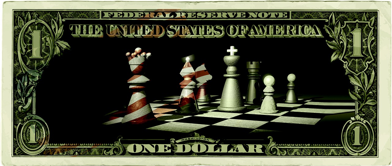a dollar bill with a chess game on it, by Ben Zoeller, pixabay, digital art, american propaganda, ooak, pentagon, slide show