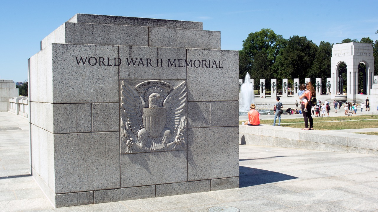 a woman standing in front of the world war ii memorial, by Tom Carapic, flickr, art nouveau, closeup - view, walls, al fresco, woo kim