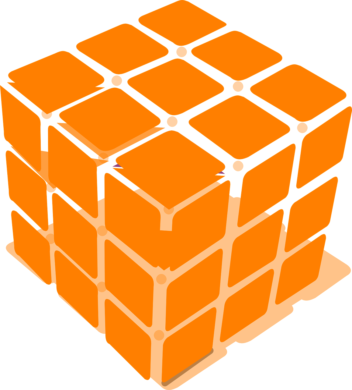 a pile of orange cubes stacked on top of each other, a raytraced image, inspired by Ernő Rubik, reddit, cubo-futurism, black backround. inkscape, style of mirror\'s edge, balloon, seen from straight above