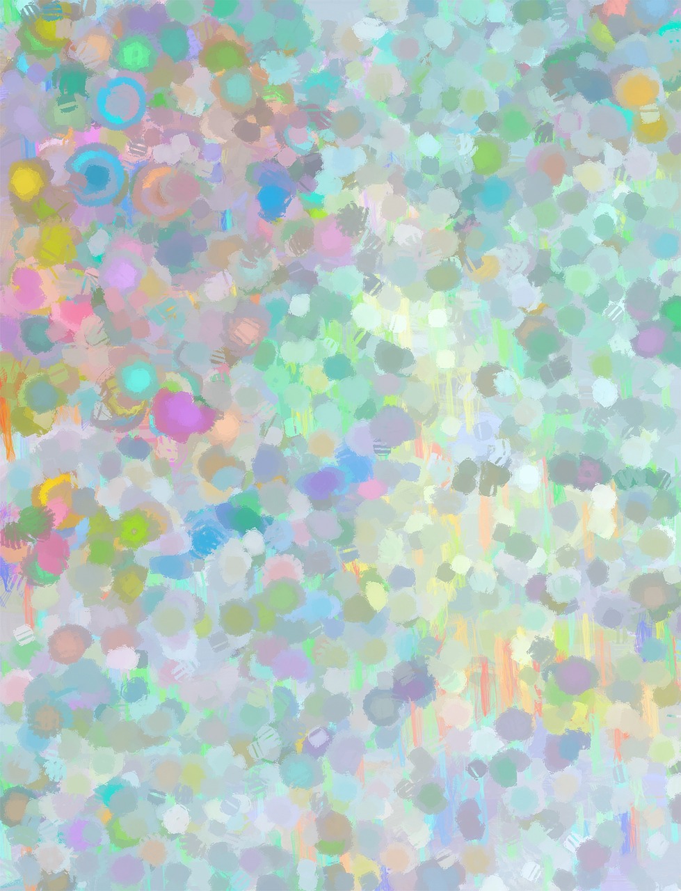 a painting of a bunch of different colored dots, generative art, pastel faded effect, an abstract spiritual background, light holographic tones, painted in anime painter studio