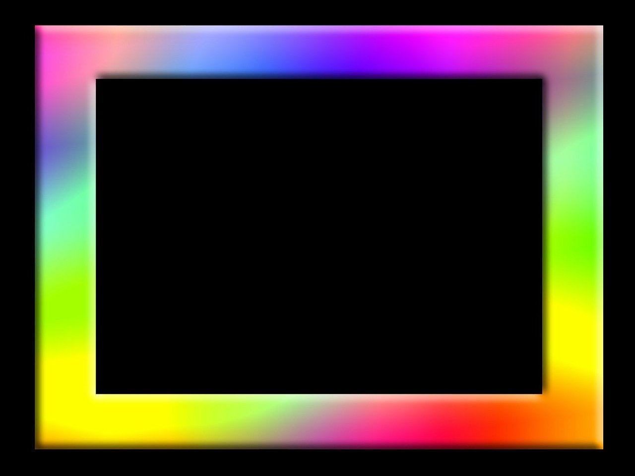 a rainbow colored frame on a black background, a pastel, flickr, color field, dithered gradients, large screen, black backround. inkscape, meme template