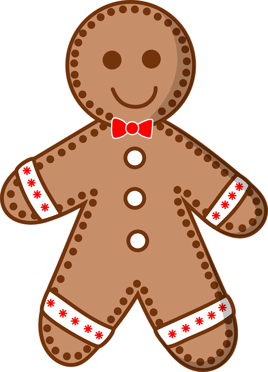 a gingerbread man with a bow tie, inspired by Masamitsu Ōta, pixabay, naive art, he is wearing a black, pepper, full-length view, trimmed with a white stripe