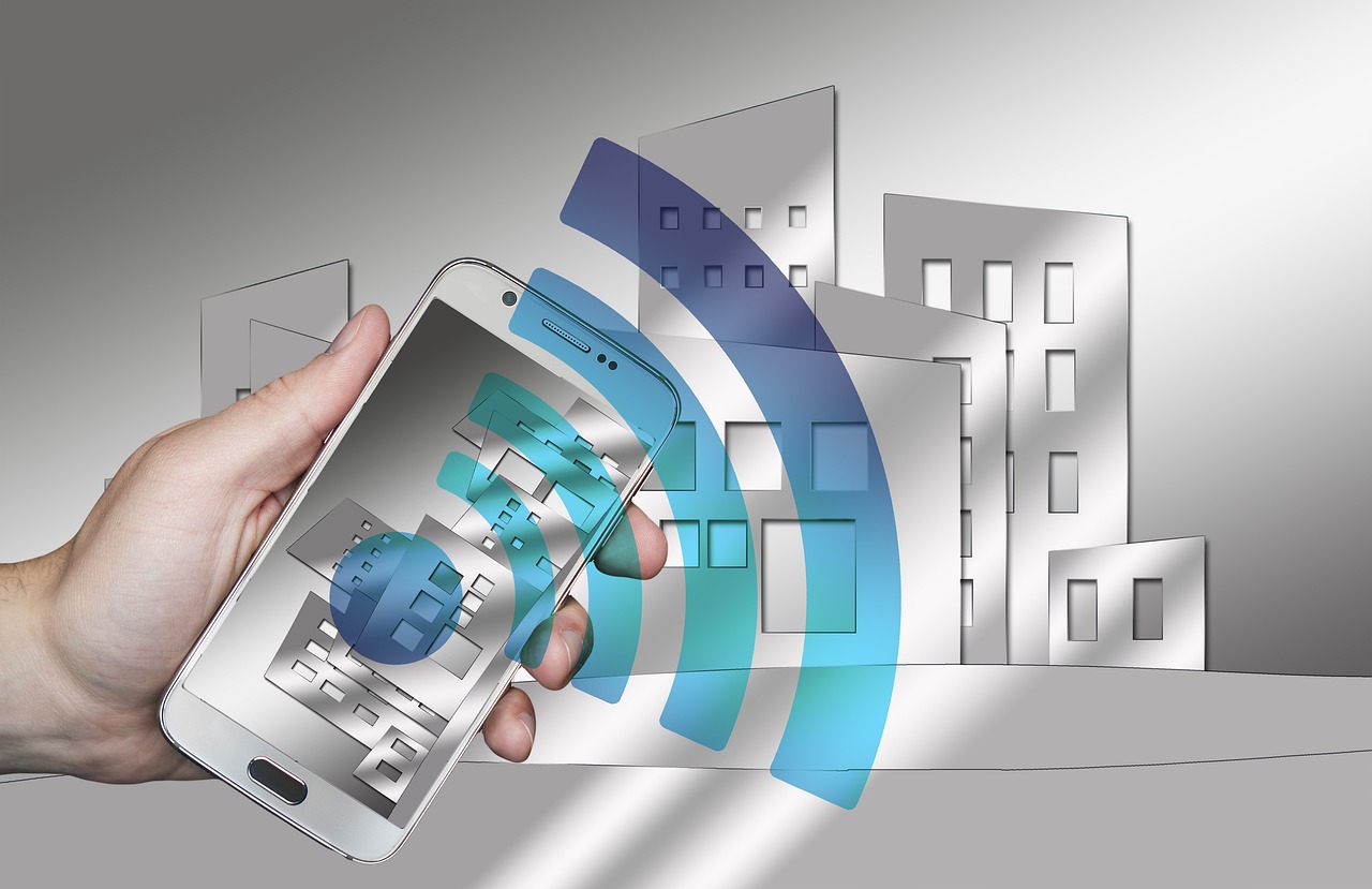 a person holding a smart phone in their hand, an illustration of, shutterstock, bauhaus, wifi icon, with 3d render, realisitc photo, digitally enhanced
