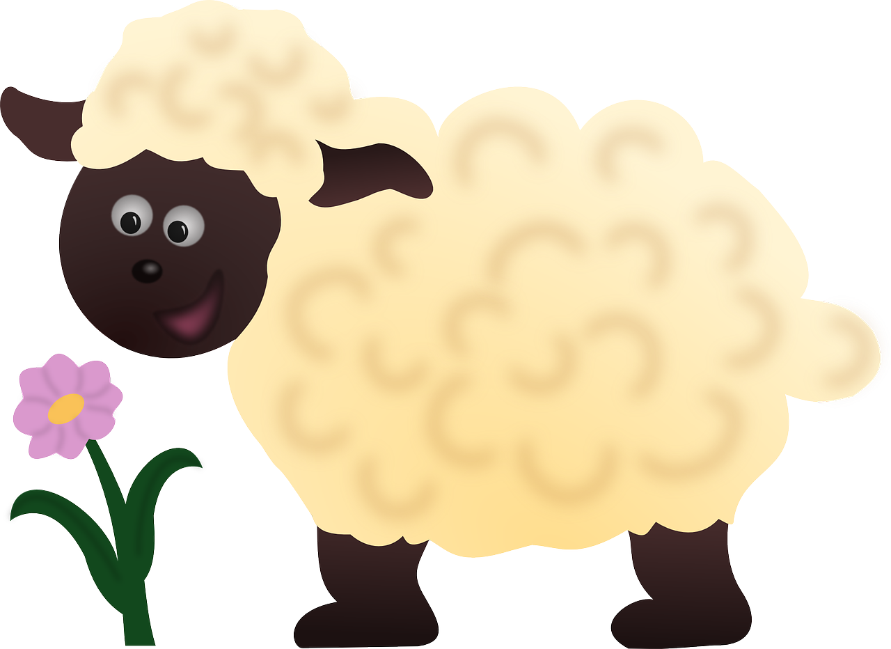 a cartoon sheep standing next to a flower, a digital rendering, inspired by Masamitsu Ōta, mingei, ( brown skin ), black female, warm spring, human lamb hybrid