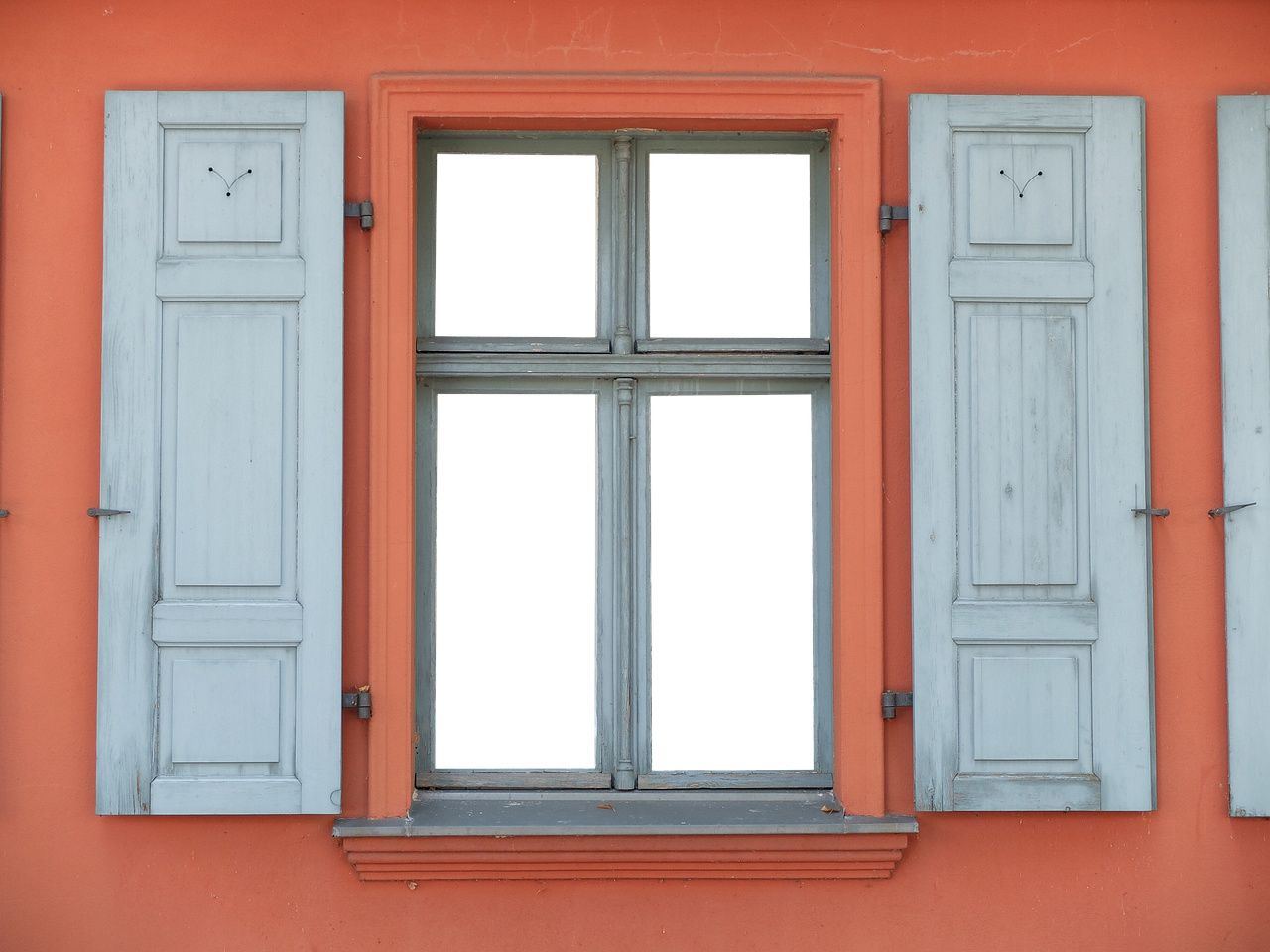 a close up of a window with shutters open, inspired by Jan Kupecký, shutterstock, renaissance, orange and black, demolition, front photo, location of a dark old house