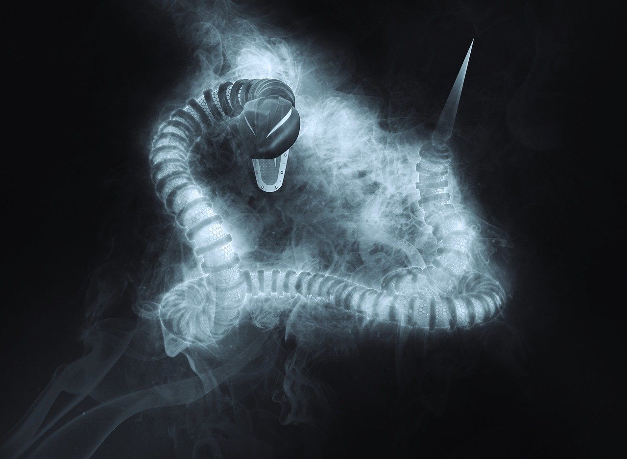 a close up of a cell phone with smoke coming out of it, concept art, inspired by Giger, shutterstock, cobra, xray, straw, long exposure photograph, still life of white xenomorph