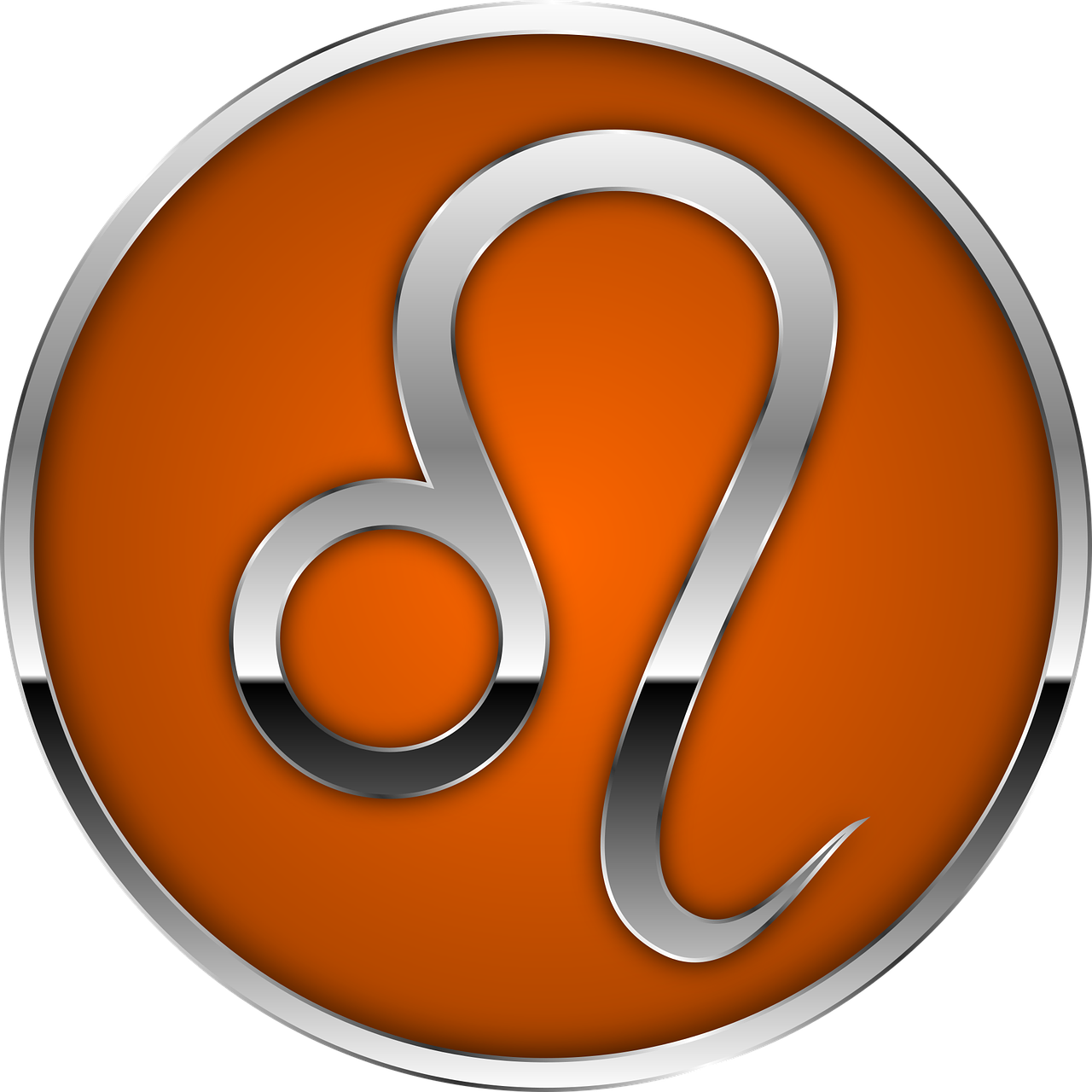 a silver zodiac sign on an orange button, a digital rendering, by Dan Luvisi, single logo, imvu, sinuous, logo has”