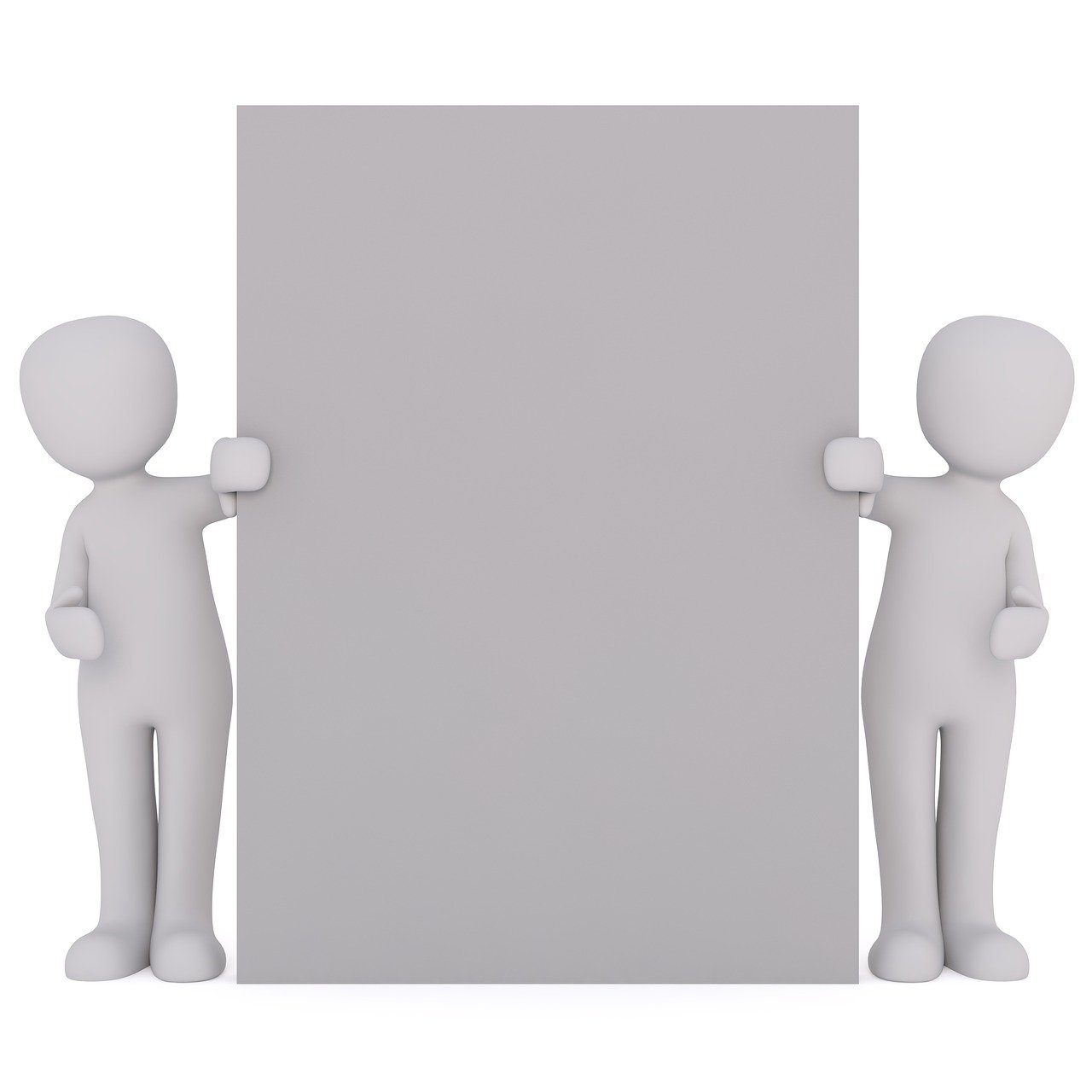 a couple of people that are standing next to a sign, conceptual art, all white render, card template, gray anthropomorphic, half body photo