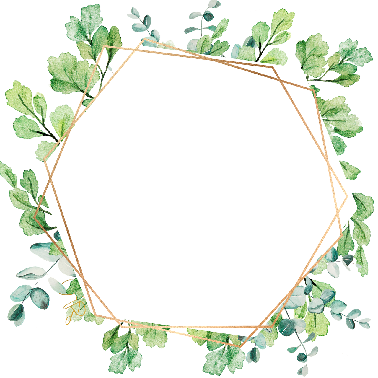 a white hexagonal frame surrounded by green leaves, inspired by Katsukawa Shunchō, shutterstock, black, watercolor background, 2 0 5 6 x 2 0 5 6, background image