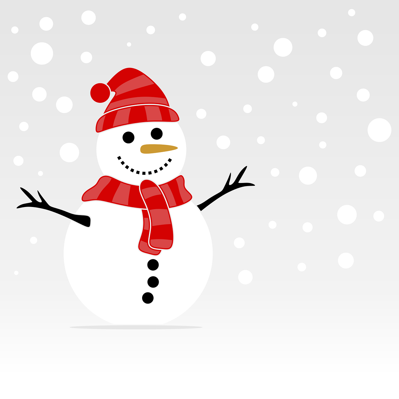 a snowman wearing a red hat and scarf, inspired by Ernest William Christmas, in simple background, card template, on a gray background, snow fall