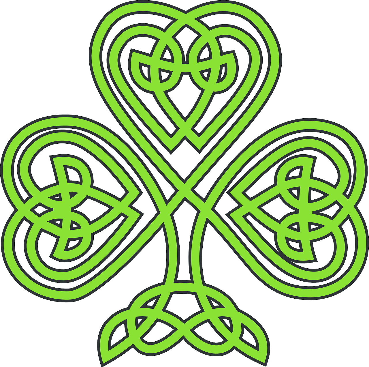 a four leaf clover in the shape of a heart, inspired by Shūbun Tenshō, symbolism, entwined hearts and spades, scrollwork, front side, lime green