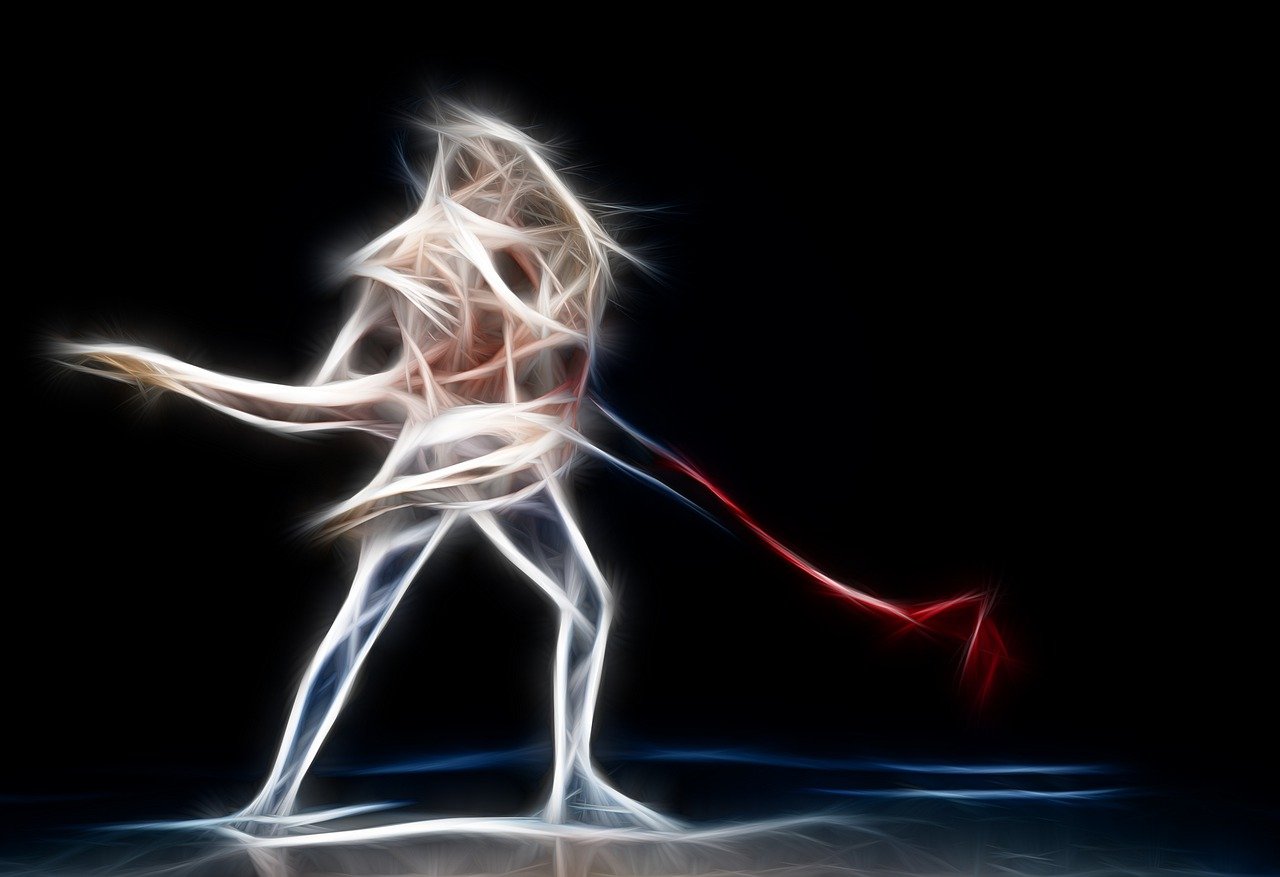 a woman walking a dog on a leash, by Anna Füssli, digital art, abstract human figures dancing, holding his trident, long exposure photo, lacrosse player