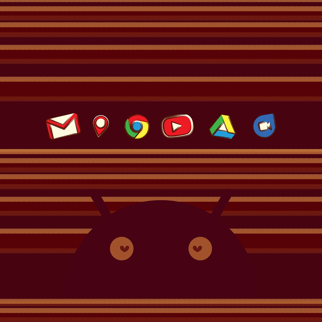 a close up of a cell phone on a striped surface, a digital rendering, by Android Jones, tumblr, minimalism, icon pack, cute robot wooden, dark brown, shelf