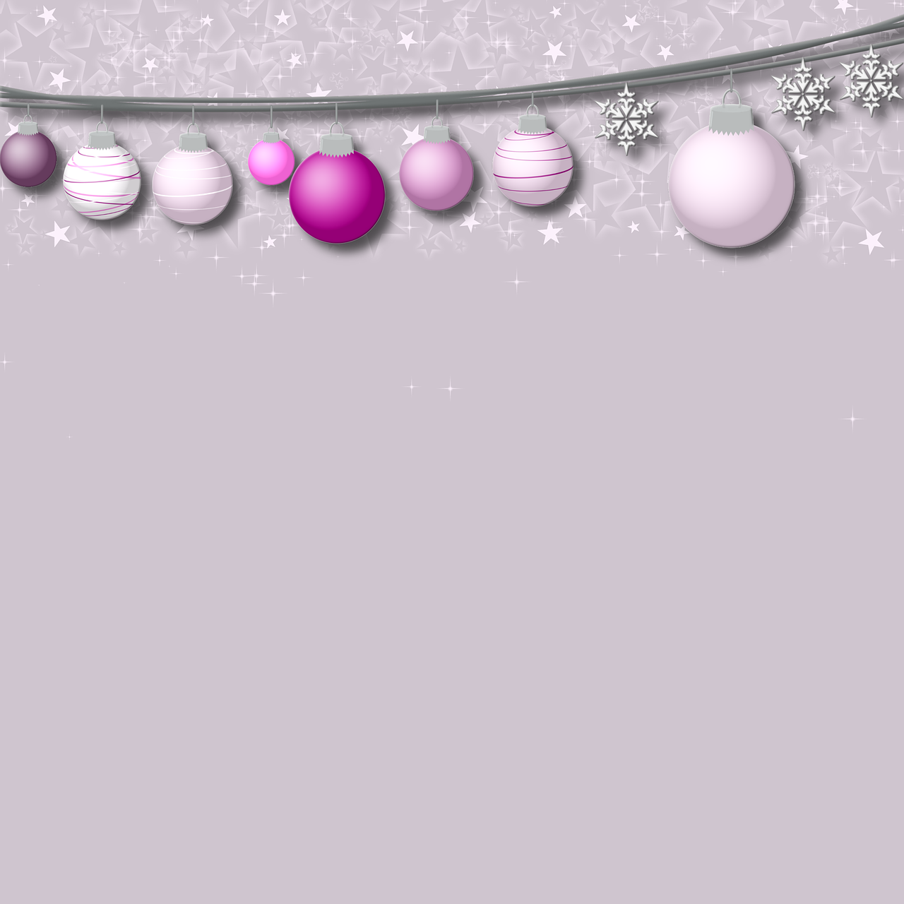 a bunch of pink and white ornaments hanging from a string, a pastel, by Ivana Kobilca, trending on pixabay, background is purple, made with photoshop, empty space background, christmas lights