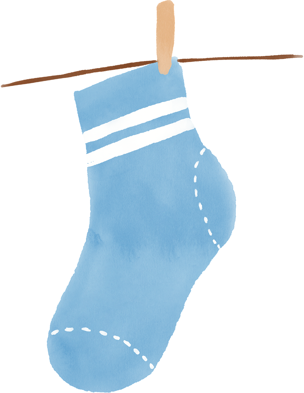 a blue sock hanging on a clothes line, a cartoon, sōsaku hanga, trimmed with a white stripe, highres, lowres, medium detail