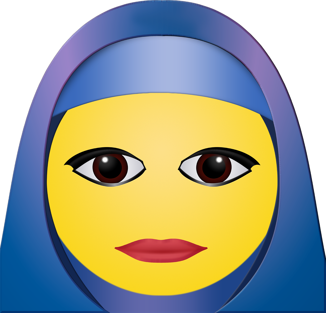 an image of a woman wearing a hijab, vector art, inspired by Nil Gleyen, hurufiyya, style of emoji, blue android eyes, face photo