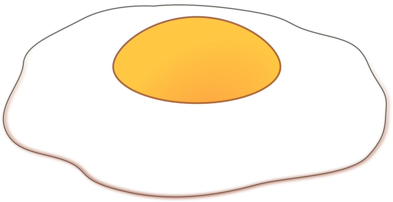 a fried egg sitting on top of a white plate, an illustration of, pixabay, sōsaku hanga, no gradients, cross section, [ [ soft ] ], digitally colored