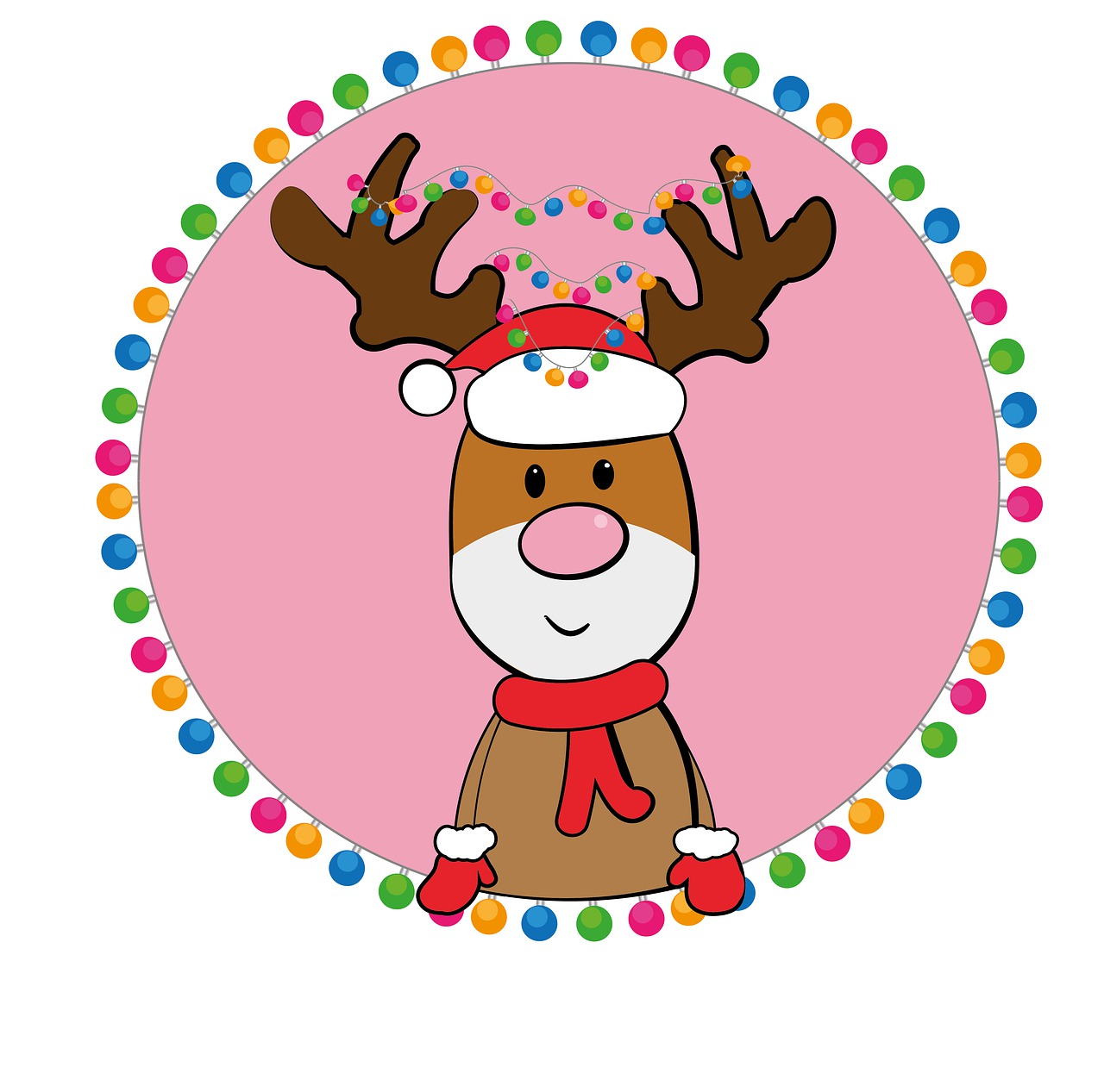 a reindeer wearing a christmas hat and scarf, a pastel, pog, girly, center focused, print!